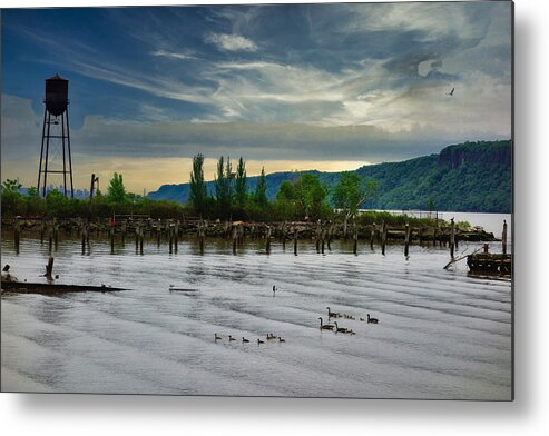 Hudson Metal Print featuring the photograph Hastings on Hudson Water Tower Ducks and Eagle by Russ Considine