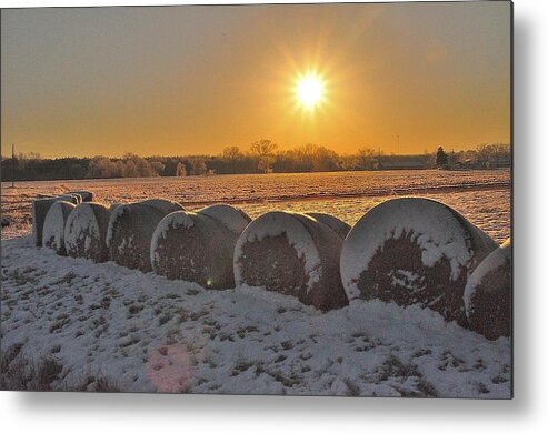 Hay Metal Print featuring the photograph Hay Roll in Snow #2 by Eric Towell