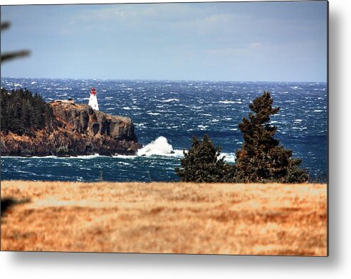 Boars Head Lighthouse The Bay Of Fundy Storm Gale Sea Ocean Waves Rocks Windy Waves Rough Petit Passage Ferry Metal Print featuring the photograph Head Land by David Matthews