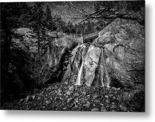 Black And White Metal Print featuring the photograph Helen Hunt Falls by Elin Skov Vaeth