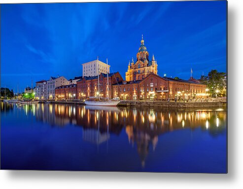 Outdoors Metal Print featuring the photograph Helsinki - Uspenski Cathedral Twilight by Maria Swärd