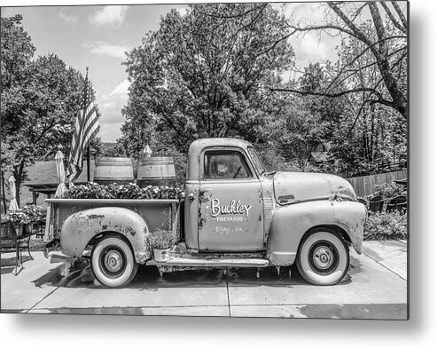 Truck Metal Print featuring the photograph Henry at Buckley Vineyards Black and White by Debra and Dave Vanderlaan