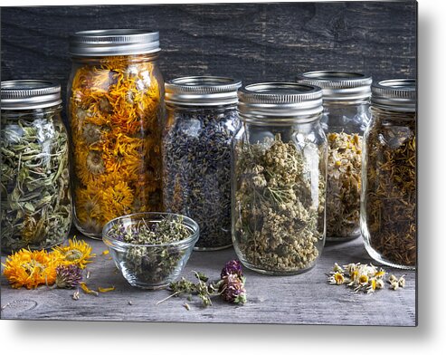 Pickled Metal Print featuring the photograph Herbs in jars by Elena Elisseeva