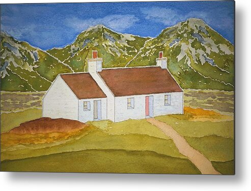 Watercolor Metal Print featuring the painting Highland Home by John Klobucher