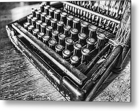 Typewriter Keyboard Metal Print featuring the photograph HJKL Black and White by Sharon Popek