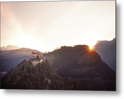Reconstruction Metal Print featuring the photograph Hohenwerfen Castle at sunset by Vaclav Sonnek