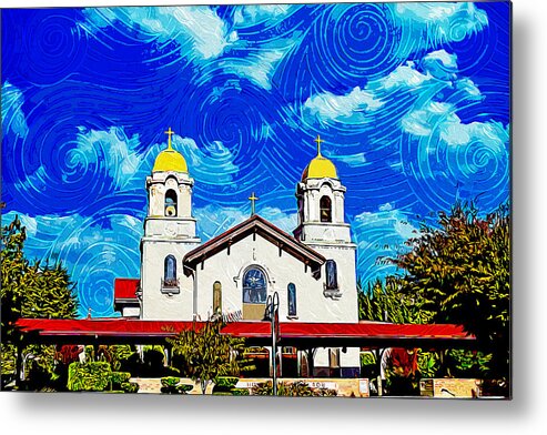 Holy Spirit Church Metal Print featuring the digital art Holy Spirit Church in Fremont, California - impressionist painting by Nicko Prints
