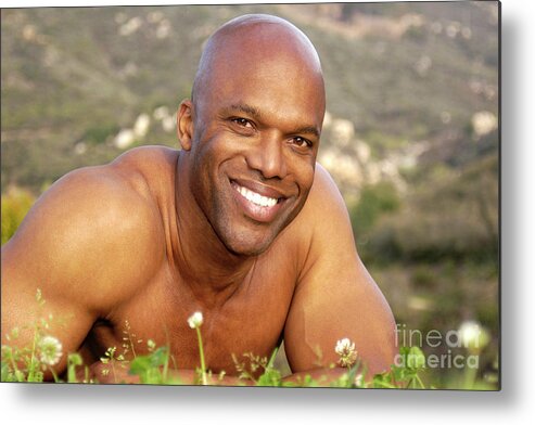 Male Metal Print featuring the photograph Hot looking bald black muscular man by Gunther Allen