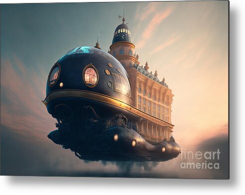 Hovering Ufo Metal Print featuring the mixed media Hovering UFO XIII by Jay Schankman