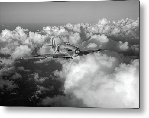 Battle Of Britain Metal Print featuring the photograph Hurricane JX-L in flight BW version by Gary Eason