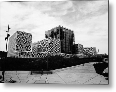Office Metal Print featuring the photograph ICC Building in Black and White, the Hague, the Netherlands by Sebastiaan Kroes