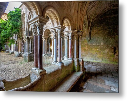 Travel Metal Print featuring the photograph In the Cloister of Abbaye Fontfroide by W Chris Fooshee