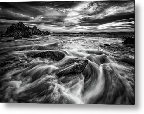 Marginal Way Metal Print featuring the photograph Incoming Tide in Ogunquit Black and White by Rick Berk