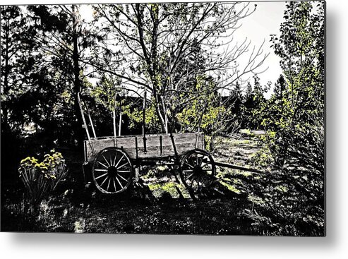 Wagon Metal Print featuring the digital art End of the trail, The Dalles,OR by Fred Loring