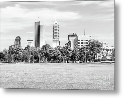 2013 Metal Print featuring the photograph Indianapolis Skyline and Military Park Black and White Photo by Paul Velgos