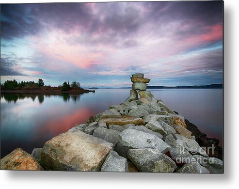 Inukshuk Metal Print featuring the photograph Inukshuk Sunset Union Bay by Bob Christopher