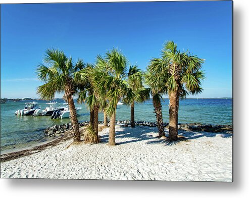 Island Metal Print featuring the photograph Island Palm Trees and Boats, Pensacola Beach, Florida by Beachtown Views