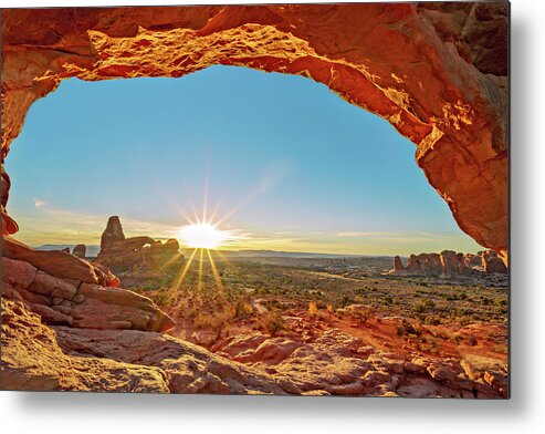 Arches Metal Print featuring the photograph December 2018 Turret Arch through North Window by Alain Zarinelli
