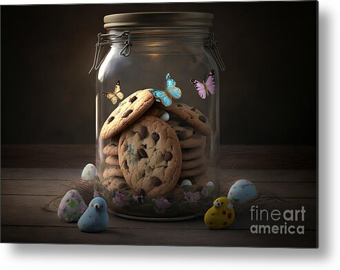 Easter Metal Print featuring the digital art Jar of Easter Joy, Photorealistic Cookies Capturing Holiday Essence by Jeff Creation