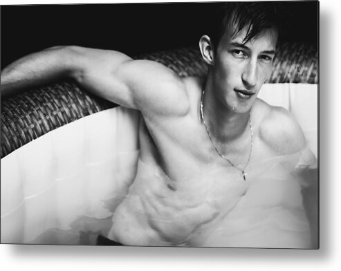 Jesse Metal Print featuring the photograph Jesse all wet in Black and White by Jim Whitley