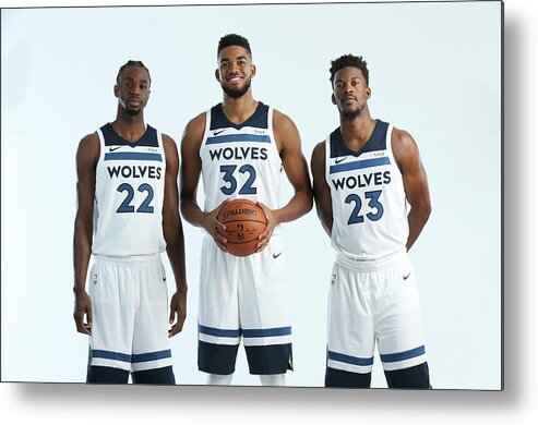 Media Day Metal Print featuring the photograph Jimmy Butler and Andrew Wiggins by David Sherman