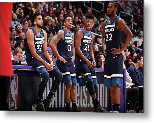 Nba Pro Basketball Metal Print featuring the photograph Jimmy Butler, Andrew Wiggins, and Jeff Teague by Andrew D. Bernstein