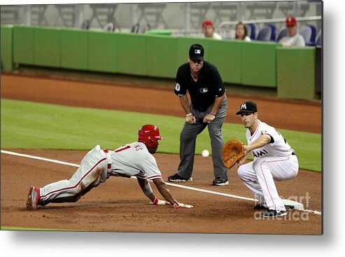 American League Baseball Metal Print featuring the photograph Jimmy Rollins and Nick Green by Marc Serota