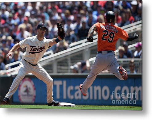 Second Inning Metal Print featuring the photograph Joe Mauer and Jace Peterson by Hannah Foslien