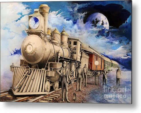 Train Metal Print featuring the drawing Journey Through the Mists of Time by David Neace CPX