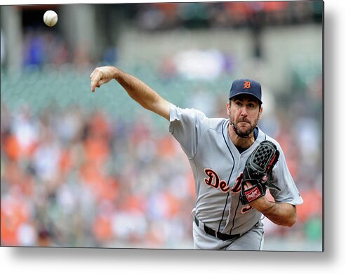 American League Baseball Metal Print featuring the photograph Justin Verlander by Greg Fiume