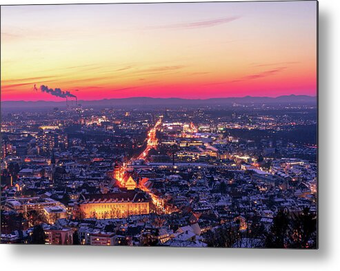 Karlsruhe Metal Print featuring the photograph Karlsruhe in winter at sunset by Hannes Roeckel