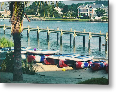 Kayaks Metal Print featuring the photograph Kayaks by the Pier - Rehoboth Bay by Jason Fink