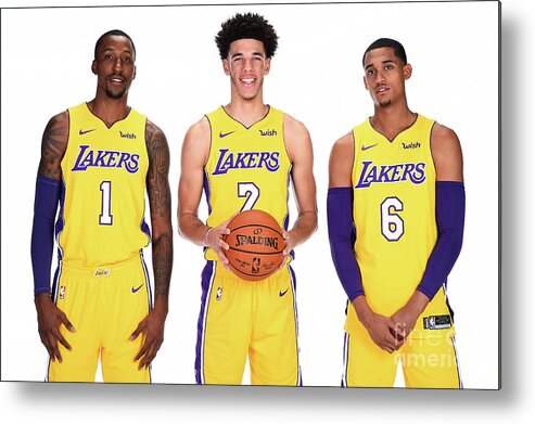 Media Day Metal Print featuring the photograph Kentavious Caldwell-pope, Jordan Clarkson, and Lonzo Ball by Andrew D. Bernstein