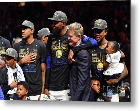 Playoffs Metal Print featuring the photograph Kevin Durant and Steve Kerr by Jesse D. Garrabrant