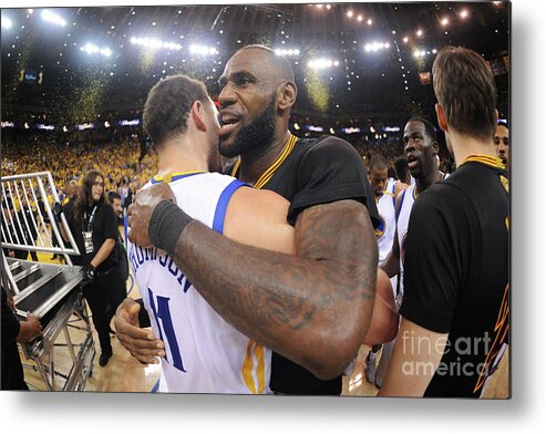 Playoffs Metal Print featuring the photograph Klay Thompson and Lebron James by Noah Graham