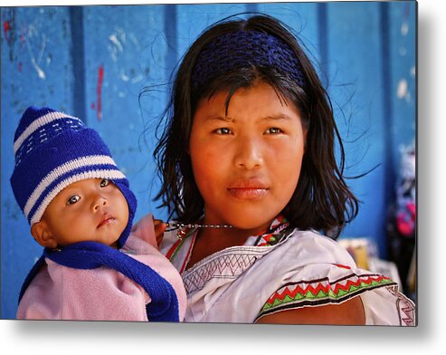 Kuna Metal Print featuring the photograph Kuna mother and child in Panama by Tatiana Travelways