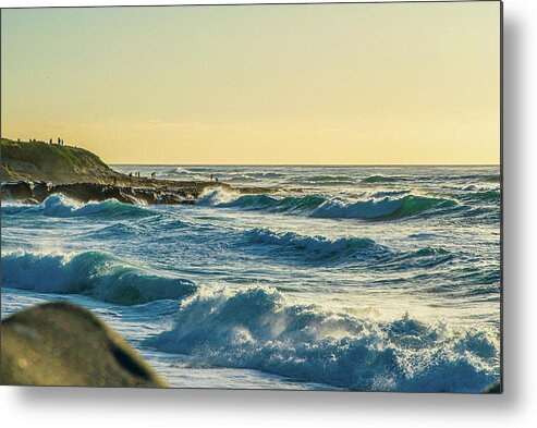 Golden Metal Print featuring the photograph La Jolla Cove Rolling Waves by Local Snaps Photography