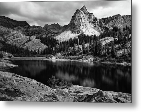 Utah Metal Print featuring the photograph Lake Blanche and the Sundial Black and White - Big Cottonwood Canyon, Utah by Brett Pelletier