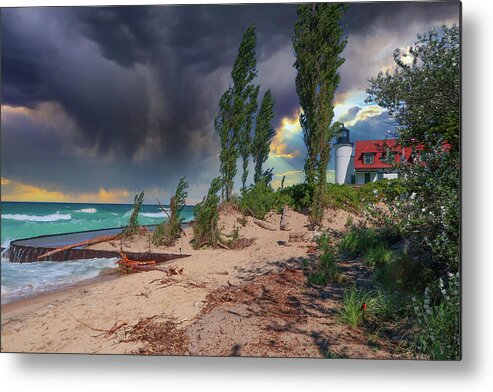 Northernmichigan Metal Print featuring the photograph Lake Michigan Storm at Lighthouse IMG_2614 by Michael Thomas