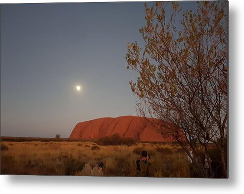 Beautiful; Nature Background; Landscape; Rocks; Cliffs; Rock Pool; Tourism; Travel; Summer; Holidays; Sea; Surf; Uluru Metal Print featuring the photograph Last Light at Uluru Rock by Andre Petrov