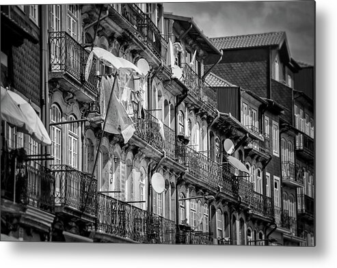 Porto Metal Print featuring the photograph Life in Ribeira Porto Black and White by Carol Japp