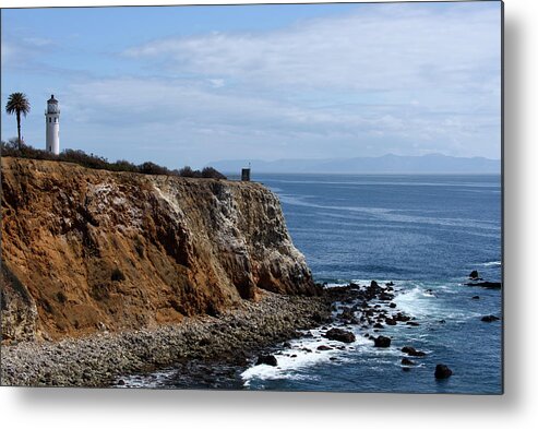 Lighthouse Metal Print featuring the photograph Lighthouse on a Bluff over the Pacific Ocean by Mark Stout