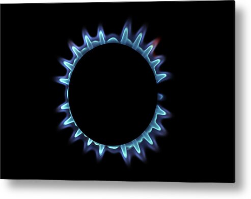 Natural Gas Metal Print featuring the photograph Lit blue gas ring, close-up by Sami Sarkis