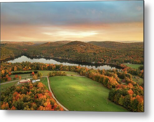#norway#maine#pennesseewassee#sunset#summer#drone#photography#la Metal Print featuring the photograph Little Pennesseewassee Sunset by Darylann Leonard Photography