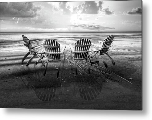 Black Metal Print featuring the photograph Living the Beach Life Black and White by Debra and Dave Vanderlaan