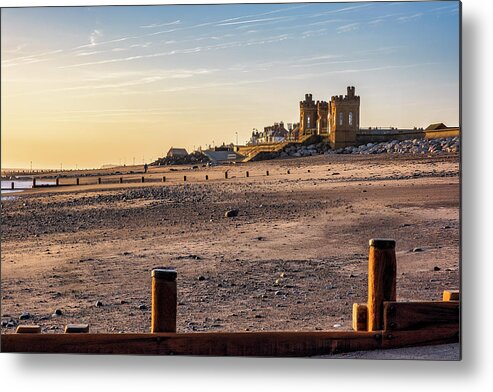 Withernsea Beach Metal Print featuring the photograph Lone dog walker on Withernsea Beach by Tim Hill