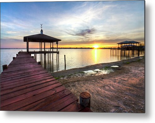 Clouds Metal Print featuring the photograph Long Sunset Dock by Debra and Dave Vanderlaan