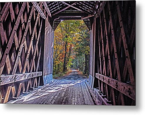 Newport Metal Print featuring the photograph Looking out of the Pier Covered Bridge in the Fall Newport NH by Toby McGuire