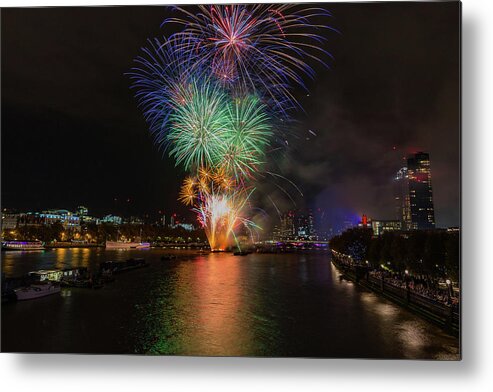 Thames Metal Print featuring the photograph Lord Mayor firework show in London by Andrew Lalchan