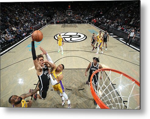 Kessler Edwards Metal Print featuring the photograph Los Angeles Lakers v Brooklyn Nets by Nathaniel S. Butler